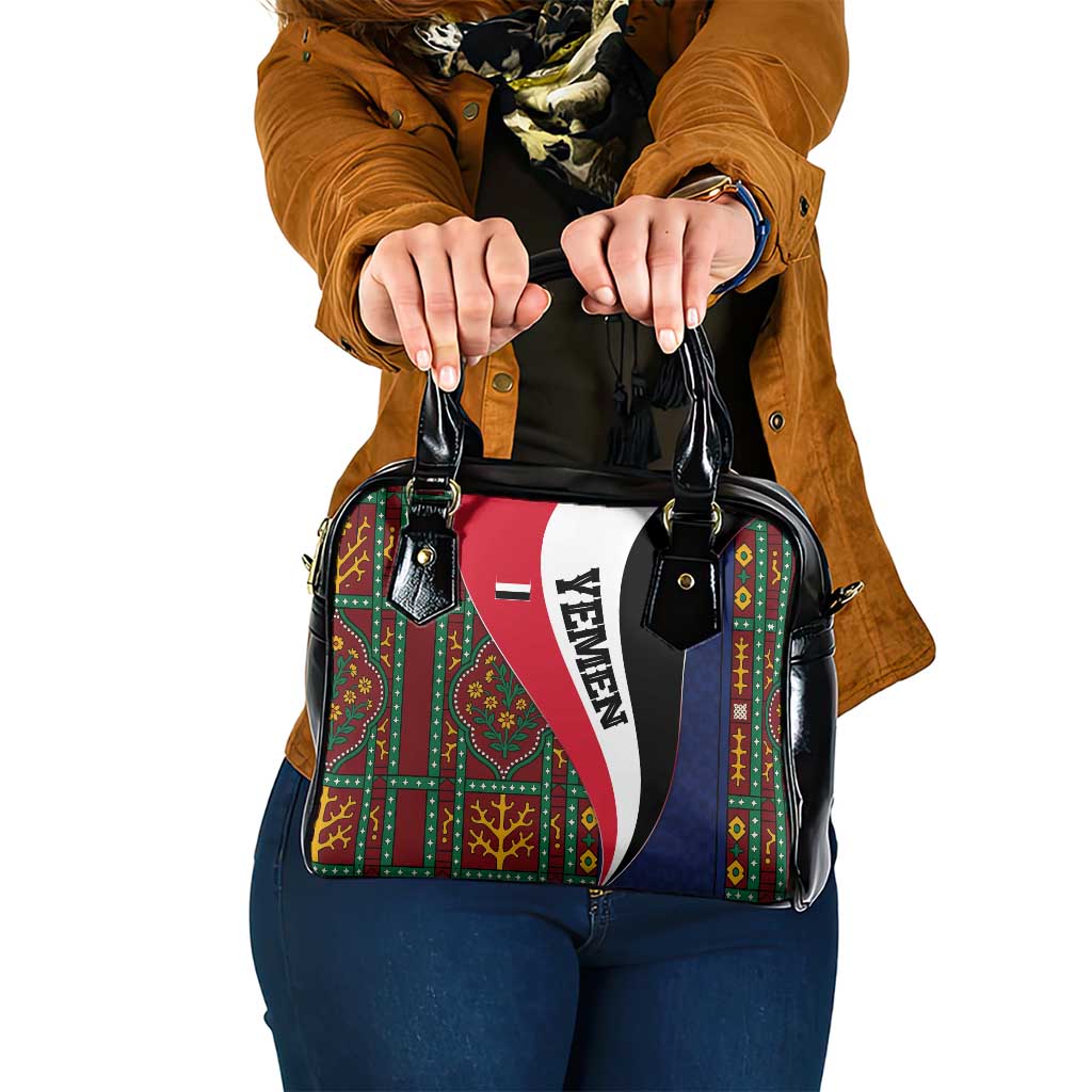 Yemen Heritage Shoulder Handbag with Traditional Pattern and Flag Colors
