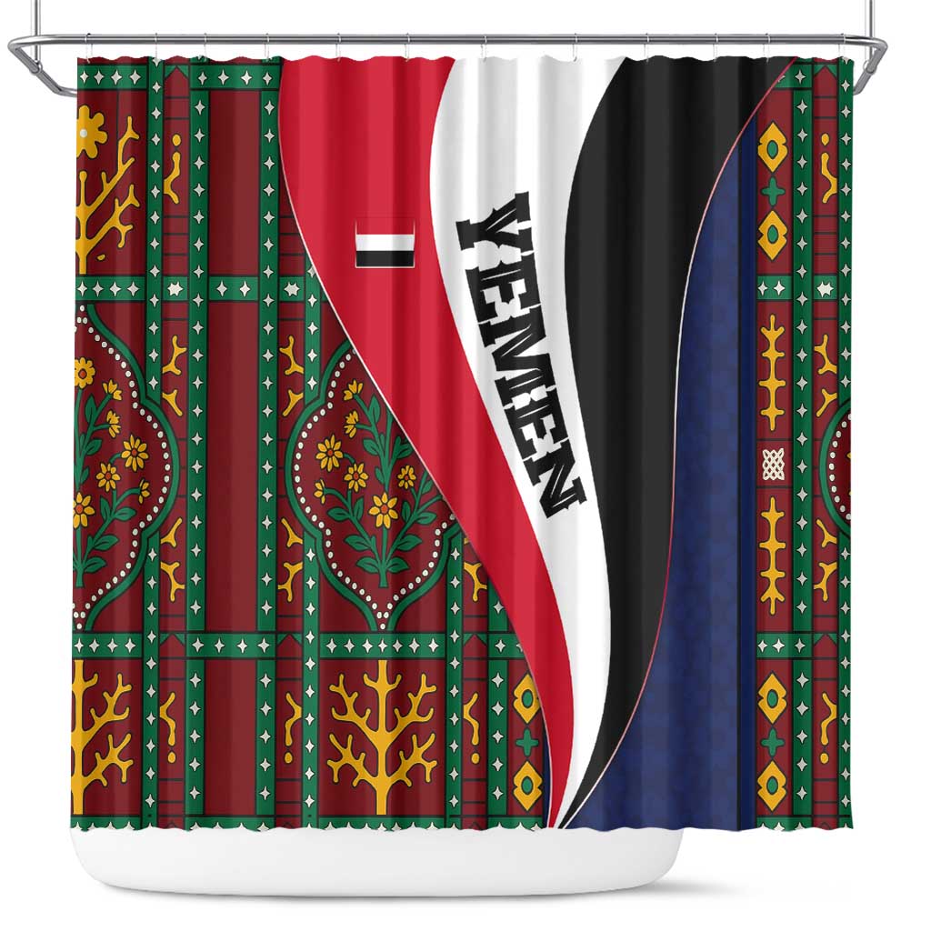 Yemen Heritage Shower Curtain with Traditional Pattern and Flag Colors