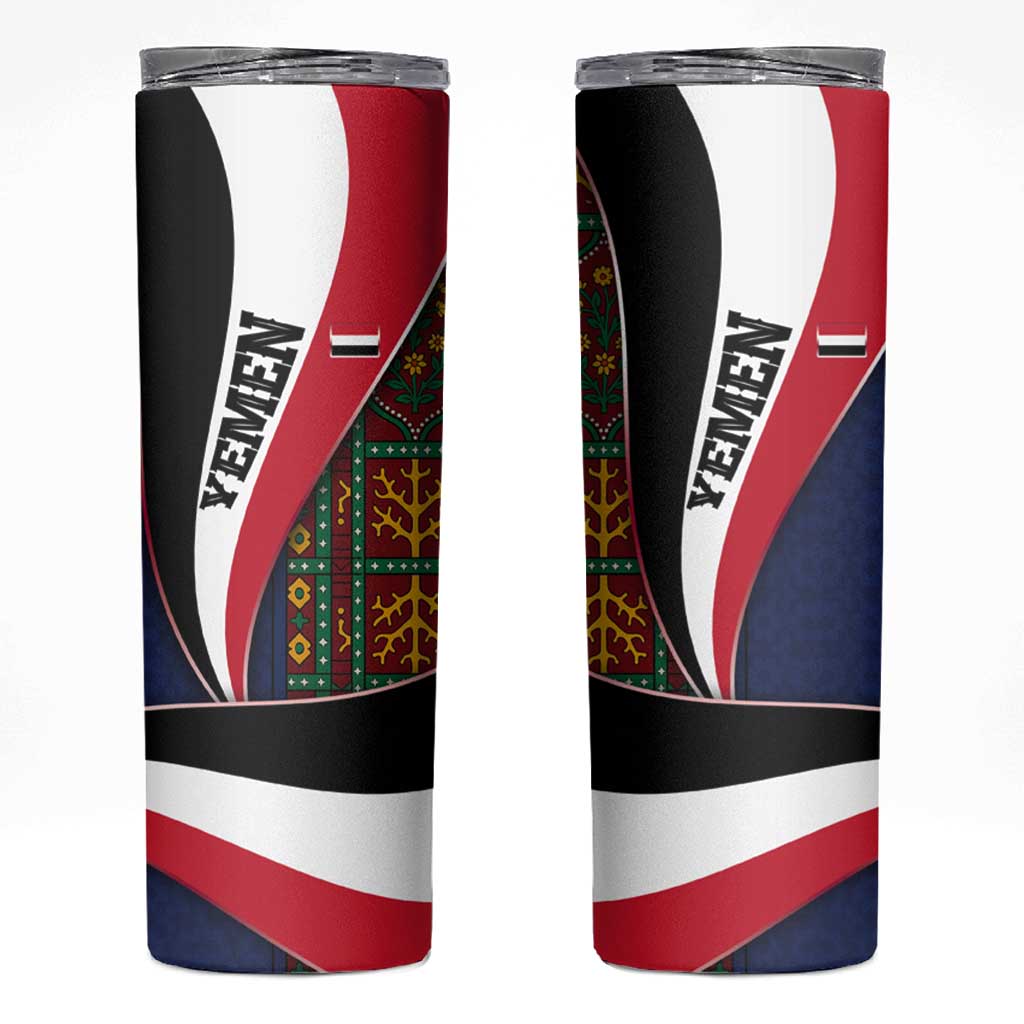 Yemen Heritage Skinny Tumbler with Traditional Pattern and Flag Colors