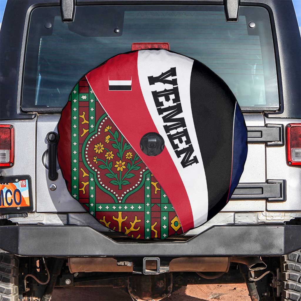 Yemen Heritage Spare Tire Cover with Traditional Pattern and Flag Colors