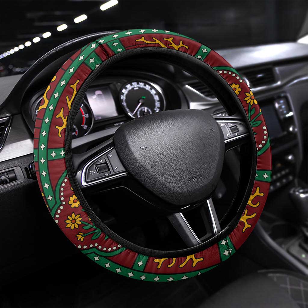 Yemen Heritage Steering Wheel Cover with Traditional Pattern and Flag Colors