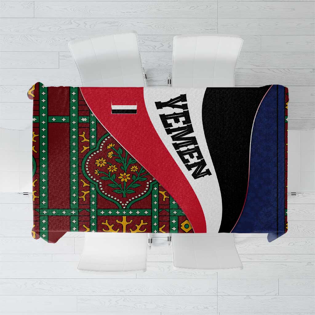 Yemen Heritage Tablecloth with Traditional Pattern and Flag Colors