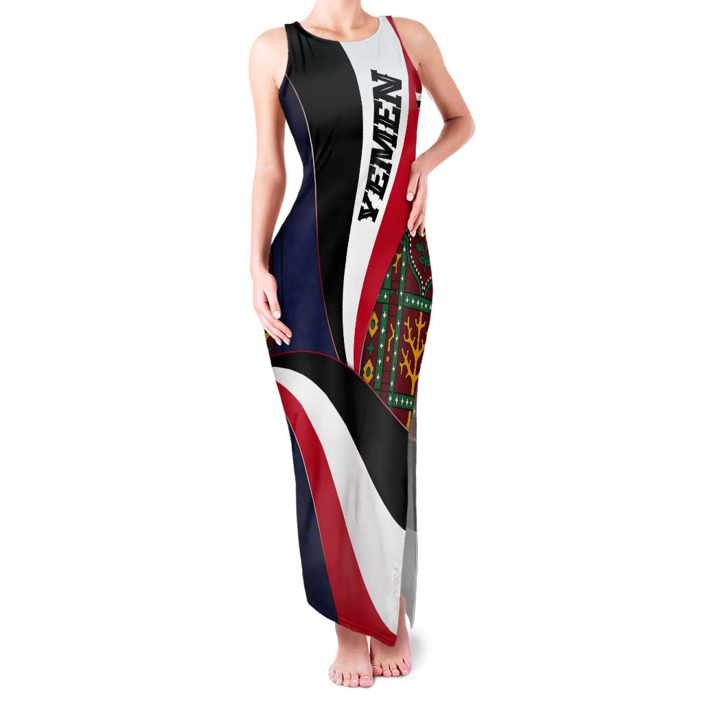 Yemen Heritage Tank Maxi Dress with Traditional Pattern and Flag Colors