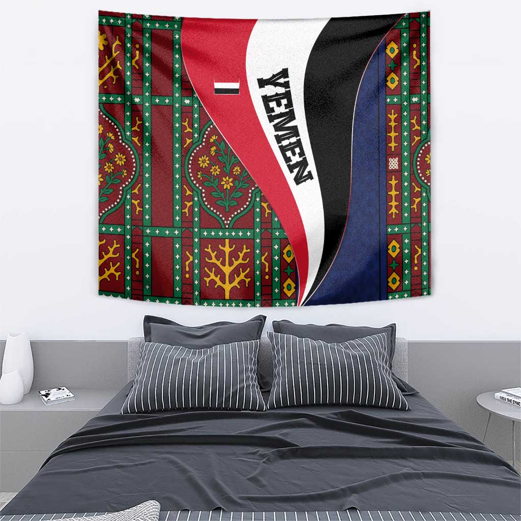 Yemen Heritage Tapestry with Traditional Pattern and Flag Colors