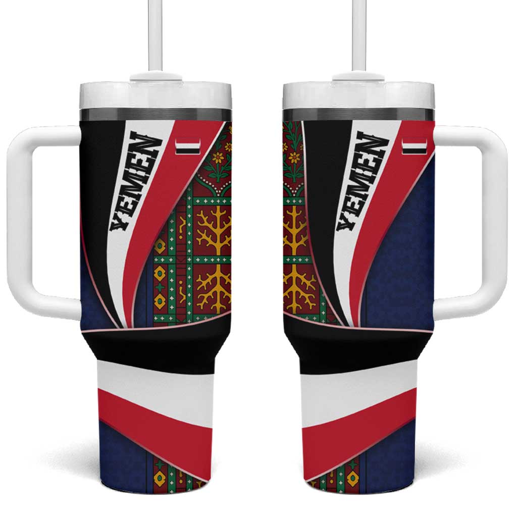 Yemen Heritage Tumbler With Handle with Traditional Pattern and Flag Colors