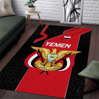 Yemen Eagle Emblem Area Rug with National Flag and Map Design