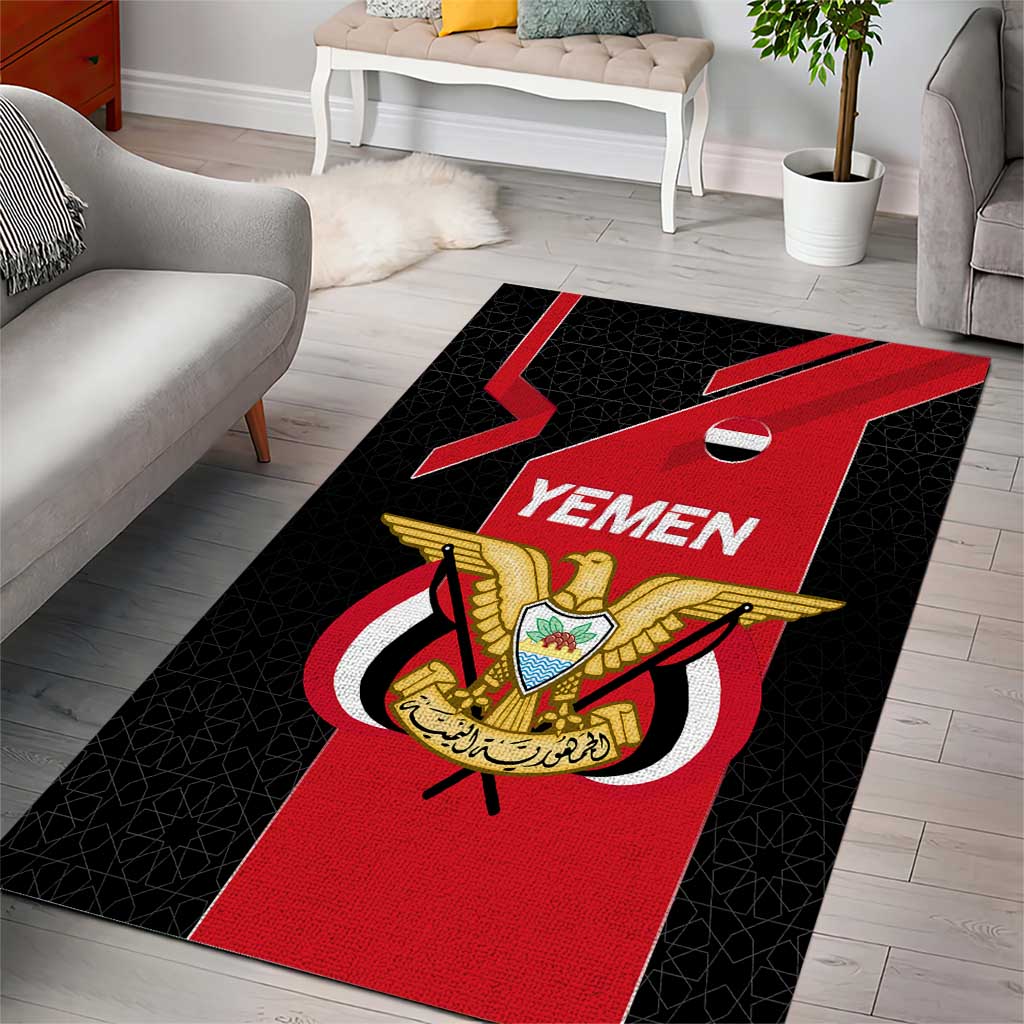 Yemen Eagle Emblem Area Rug with National Flag and Map Design