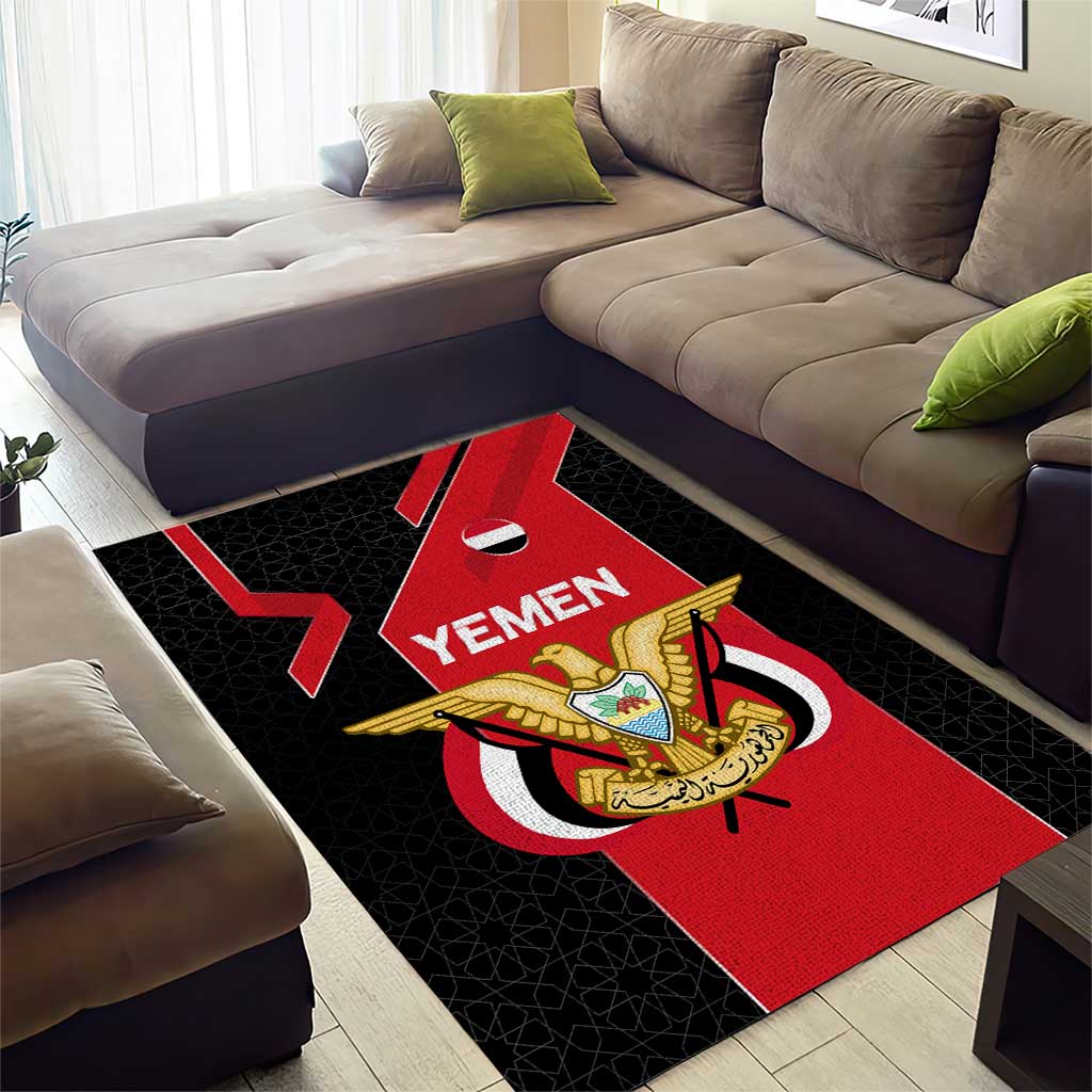 Yemen Eagle Emblem Area Rug with National Flag and Map Design