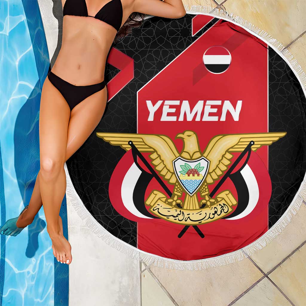 Yemen Eagle Emblem Beach Blanket with National Flag and Map Design