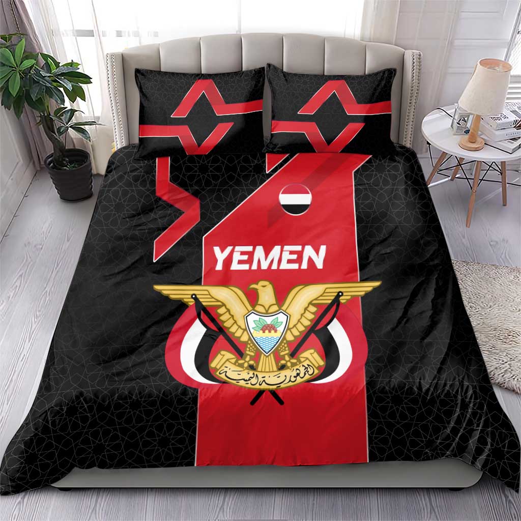 Yemen Eagle Emblem Bedding Set with National Flag and Map Design