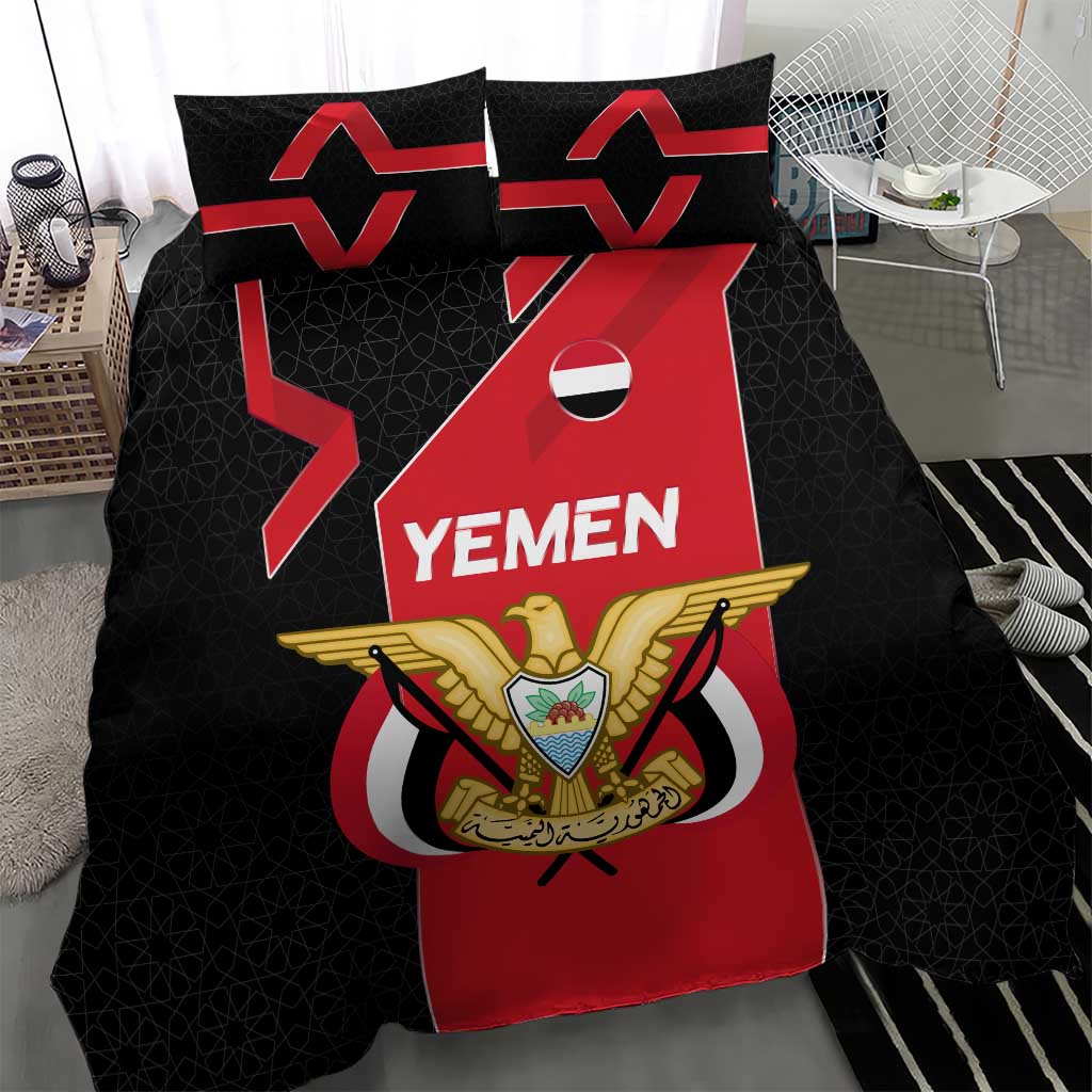 Yemen Eagle Emblem Bedding Set with National Flag and Map Design
