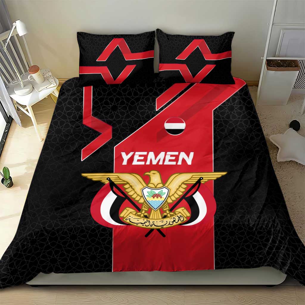 Yemen Eagle Emblem Bedding Set with National Flag and Map Design