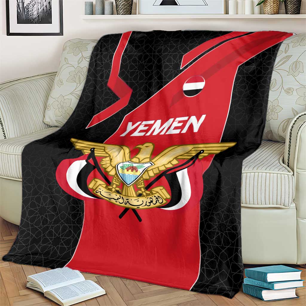 Yemen Eagle Emblem Blanket with National Flag and Map Design