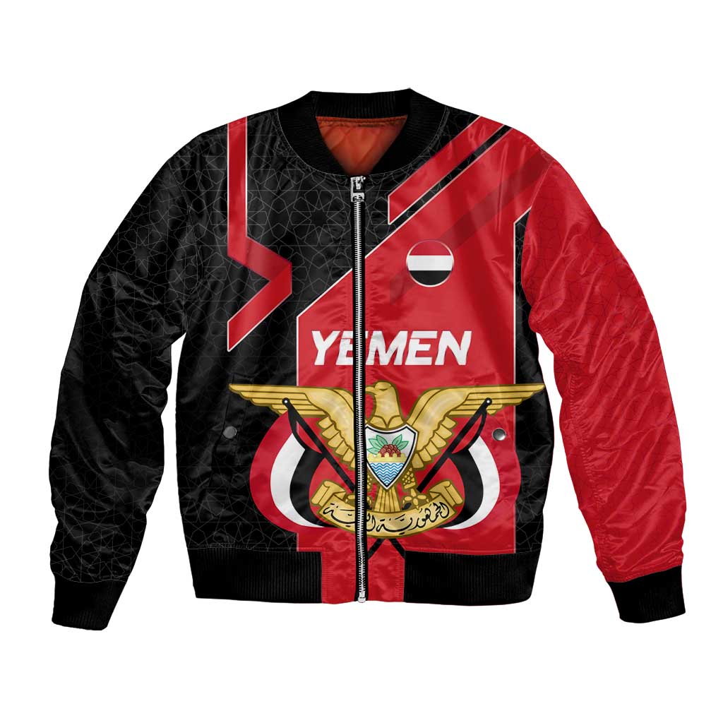 Yemen Eagle Emblem Bomber Jacket with National Flag and Map Design