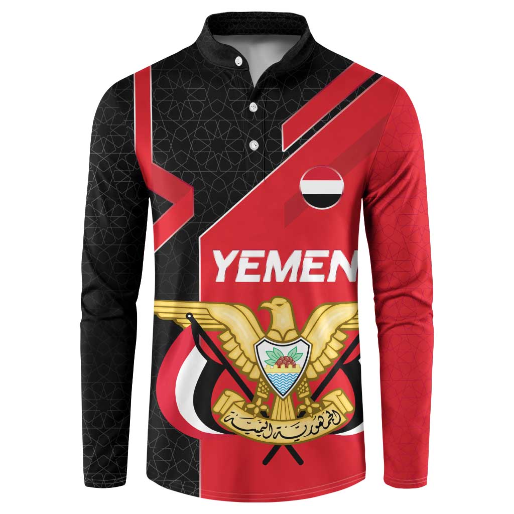 Yemen Eagle Emblem Button Sweatshirt with National Flag and Map Design