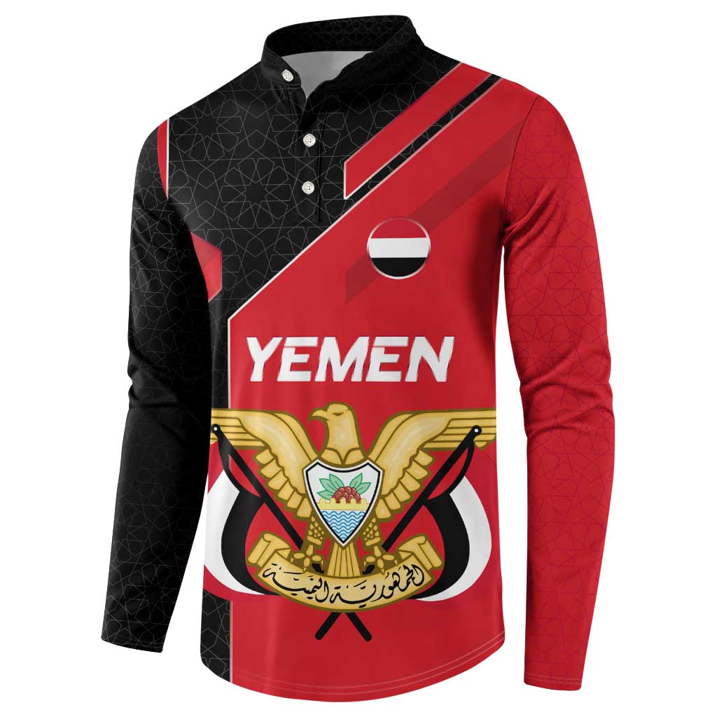Yemen Eagle Emblem Button Sweatshirt with National Flag and Map Design