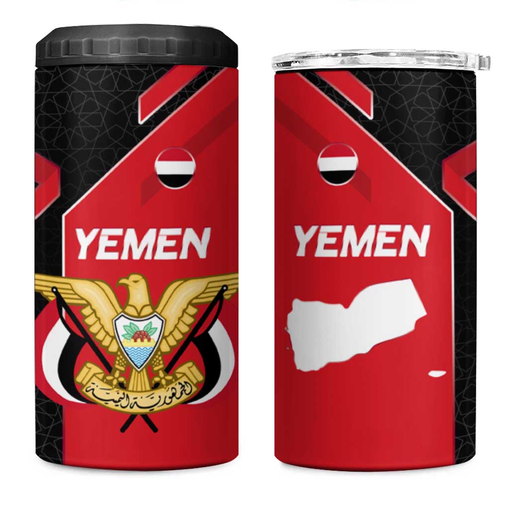 Yemen Eagle Emblem 4 in 1 Can Cooler Tumbler with National Flag and Map Design