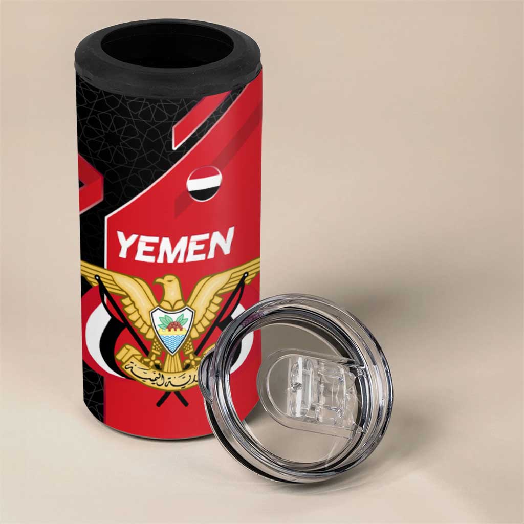 Yemen Eagle Emblem 4 in 1 Can Cooler Tumbler with National Flag and Map Design