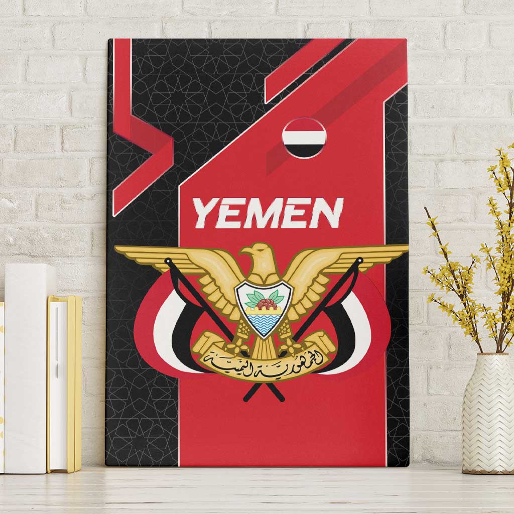 Yemen Eagle Emblem Canvas Wall Art with National Flag and Map Design