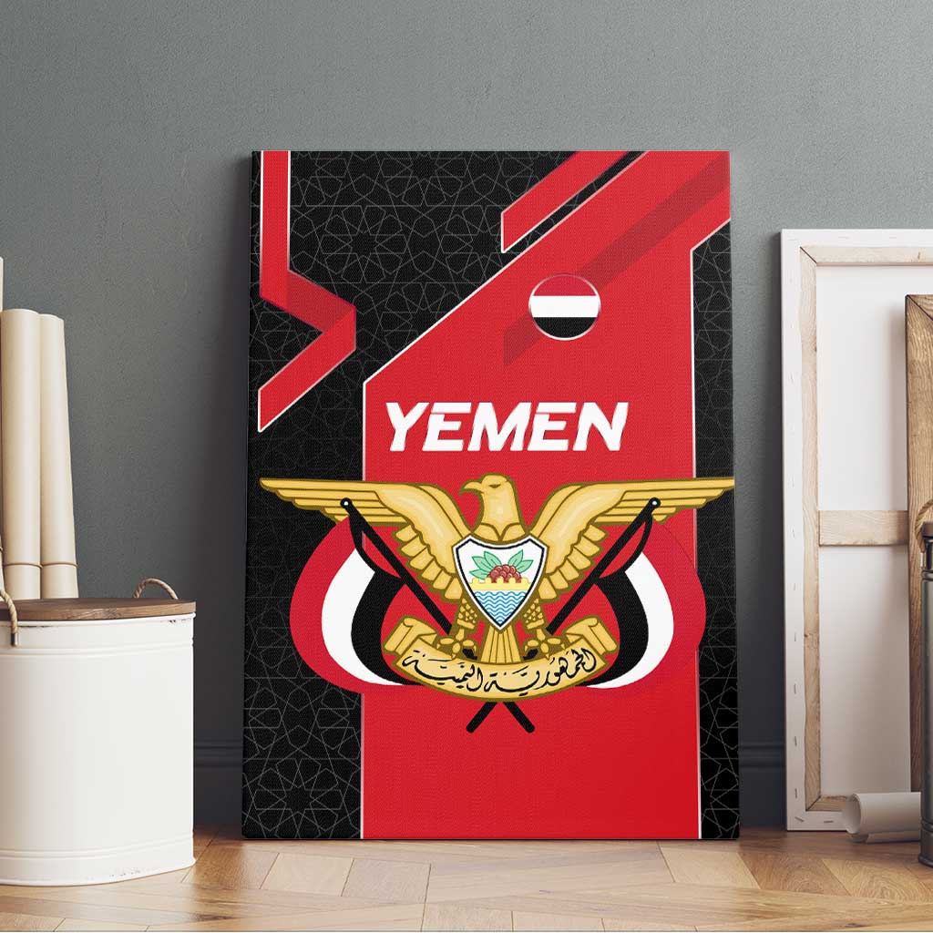 Yemen Eagle Emblem Canvas Wall Art with National Flag and Map Design