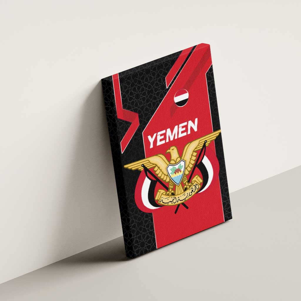 Yemen Eagle Emblem Canvas Wall Art with National Flag and Map Design