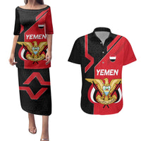 Yemen Eagle Emblem Couples Matching Puletasi and Hawaiian Shirt with National Flag and Map Design