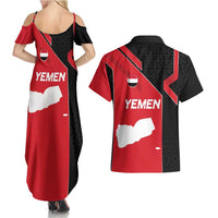 Yemen Eagle Emblem Couples Matching Summer Maxi Dress and Hawaiian Shirt with National Flag and Map Design