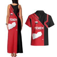 Yemen Eagle Emblem Couples Matching Tank Maxi Dress and Hawaiian Shirt with National Flag and Map Design