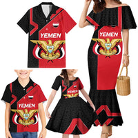 Yemen Eagle Emblem Family Matching Mermaid Dress and Hawaiian Shirt with National Flag and Map Design