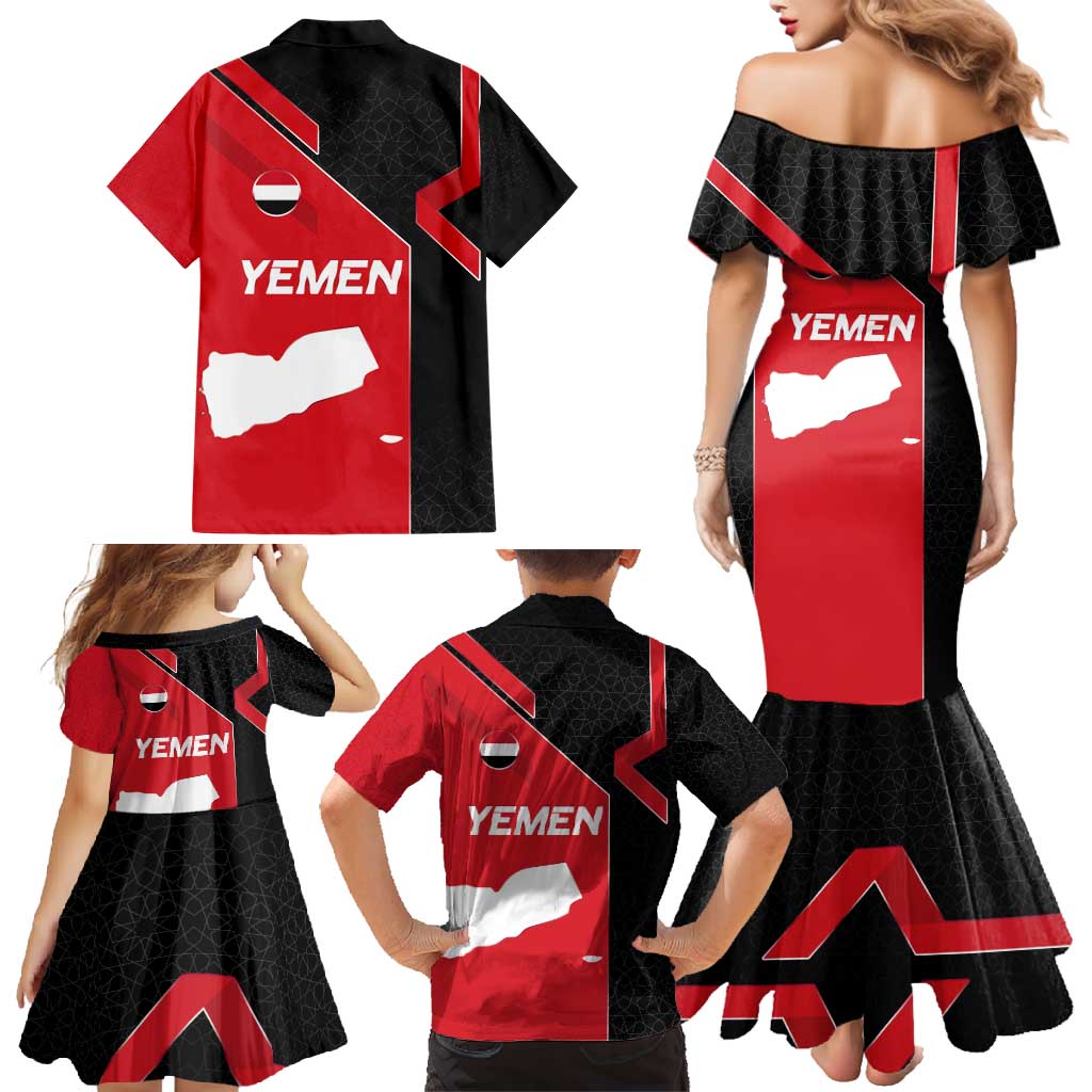 Yemen Eagle Emblem Family Matching Mermaid Dress and Hawaiian Shirt with National Flag and Map Design