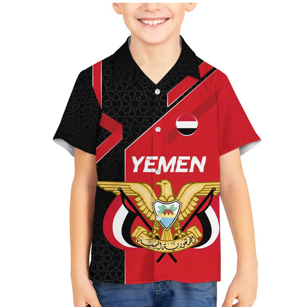 Yemen Eagle Emblem Family Matching Mermaid Dress and Hawaiian Shirt with National Flag and Map Design