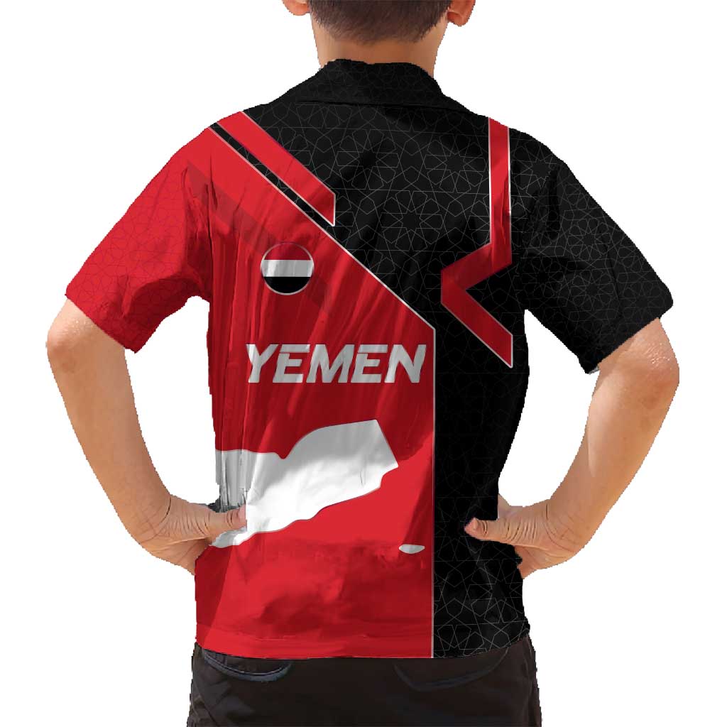 Yemen Eagle Emblem Family Matching Off Shoulder Maxi Dress and Hawaiian Shirt with National Flag and Map Design