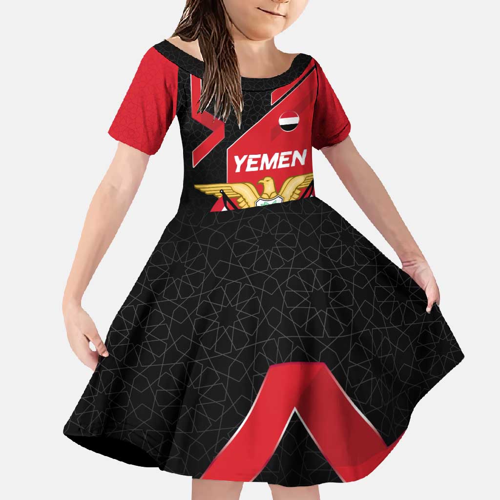 Yemen Eagle Emblem Family Matching Off Shoulder Maxi Dress and Hawaiian Shirt with National Flag and Map Design