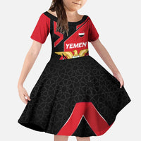 Yemen Eagle Emblem Family Matching Off Shoulder Maxi Dress and Hawaiian Shirt with National Flag and Map Design