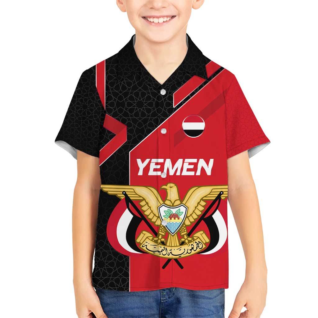 Yemen Eagle Emblem Family Matching Puletasi and Hawaiian Shirt with National Flag and Map Design