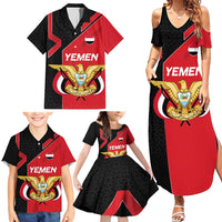 Yemen Eagle Emblem Family Matching Summer Maxi Dress and Hawaiian Shirt with National Flag and Map Design
