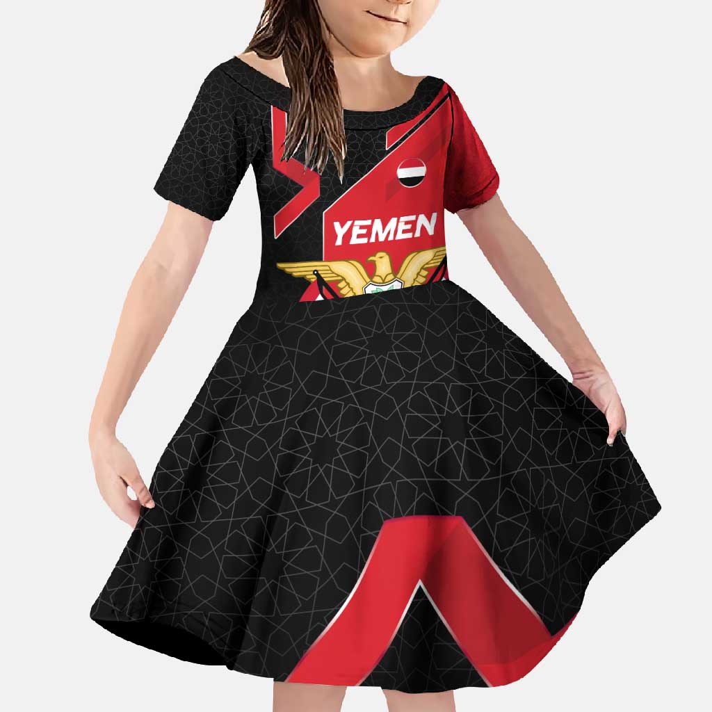 Yemen Eagle Emblem Family Matching Tank Maxi Dress and Hawaiian Shirt with National Flag and Map Design