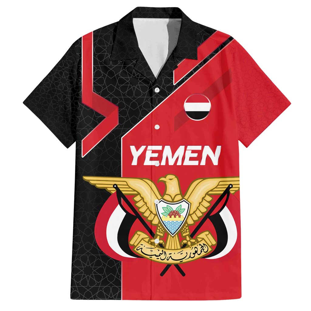 Yemen Eagle Emblem Family Matching Tank Maxi Dress and Hawaiian Shirt with National Flag and Map Design