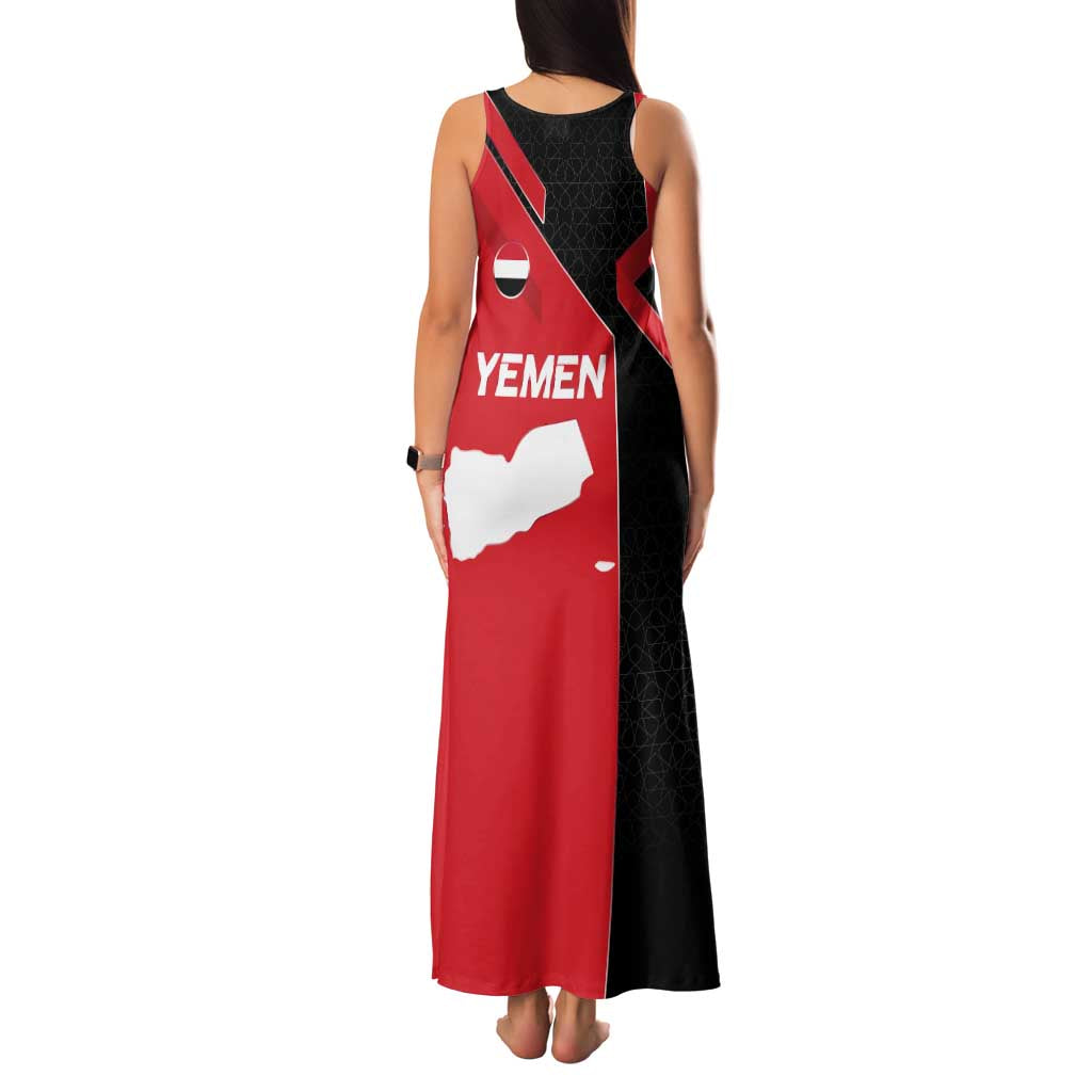 Yemen Eagle Emblem Family Matching Tank Maxi Dress and Hawaiian Shirt with National Flag and Map Design