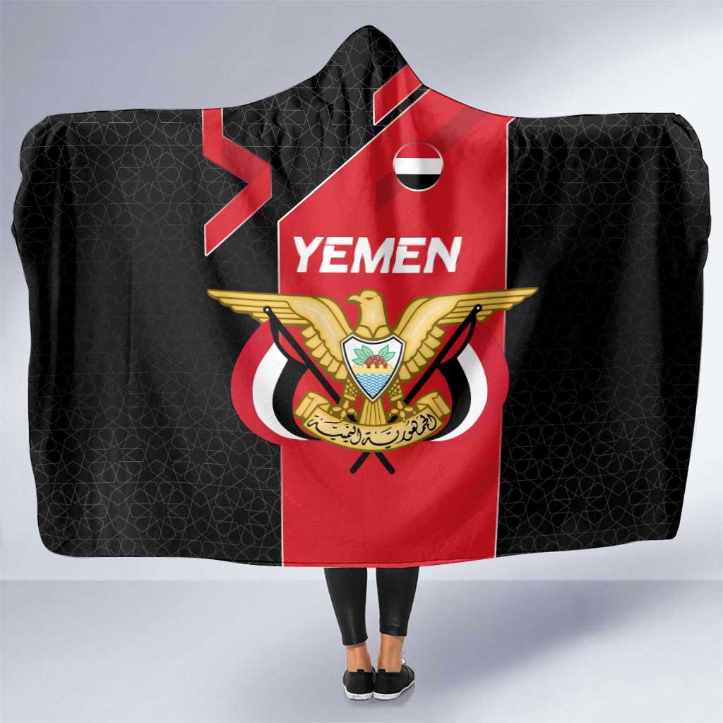 Yemen Eagle Emblem Hooded Blanket with National Flag and Map Design