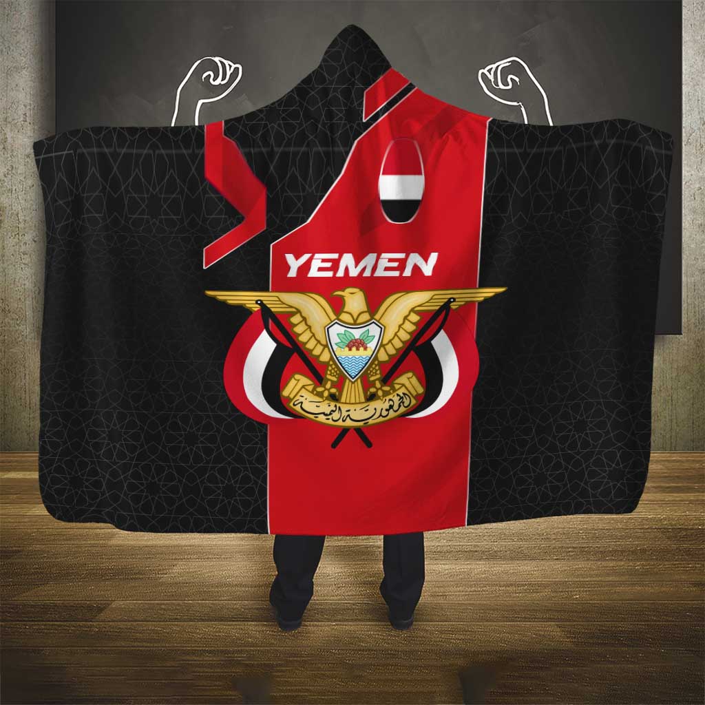 Yemen Eagle Emblem Hooded Blanket with National Flag and Map Design