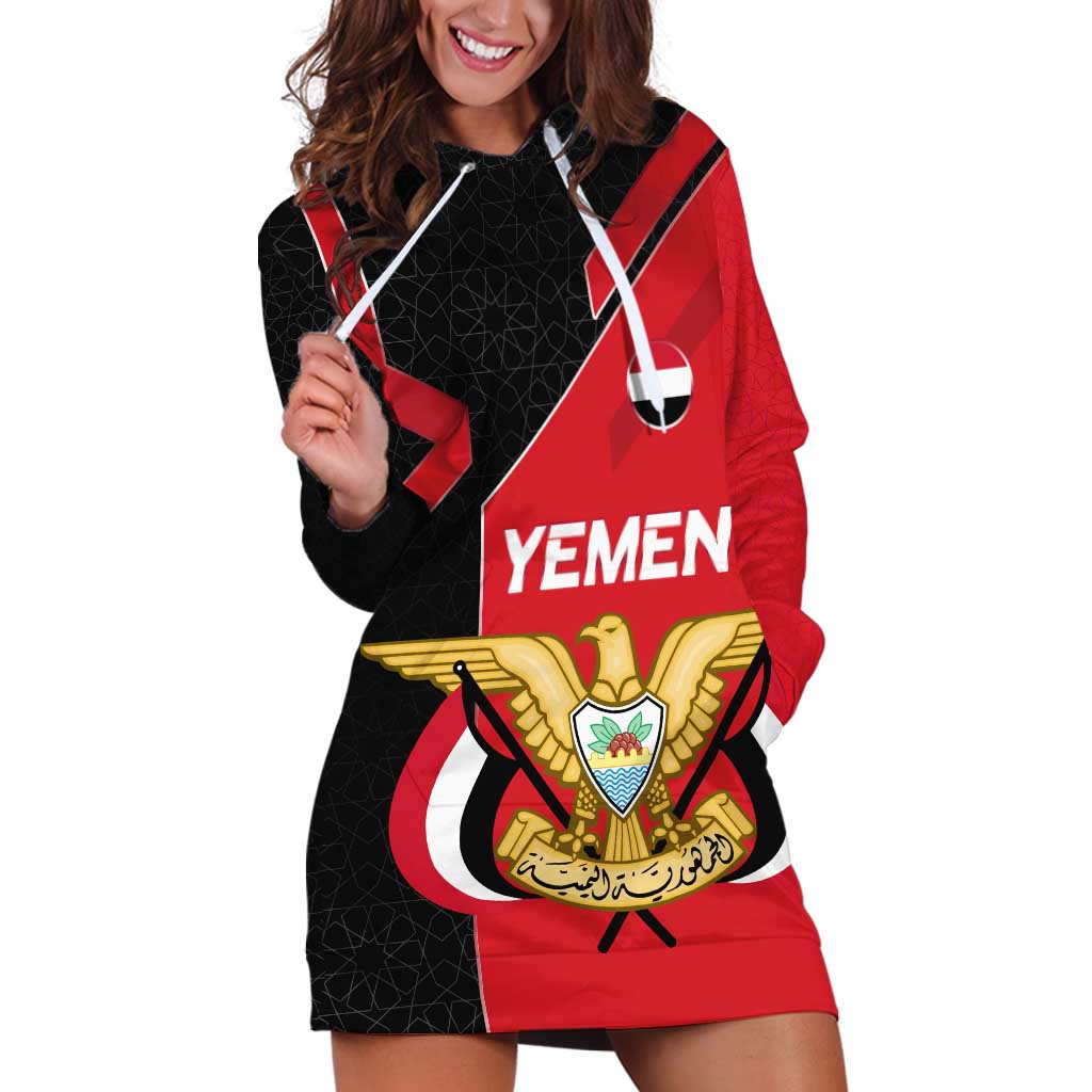 Yemen Eagle Emblem Hoodie Dress with National Flag and Map Design