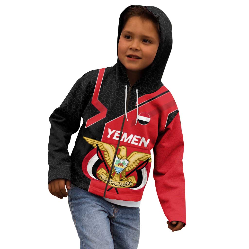 Yemen Eagle Emblem Kid Hoodie with National Flag and Map Design
