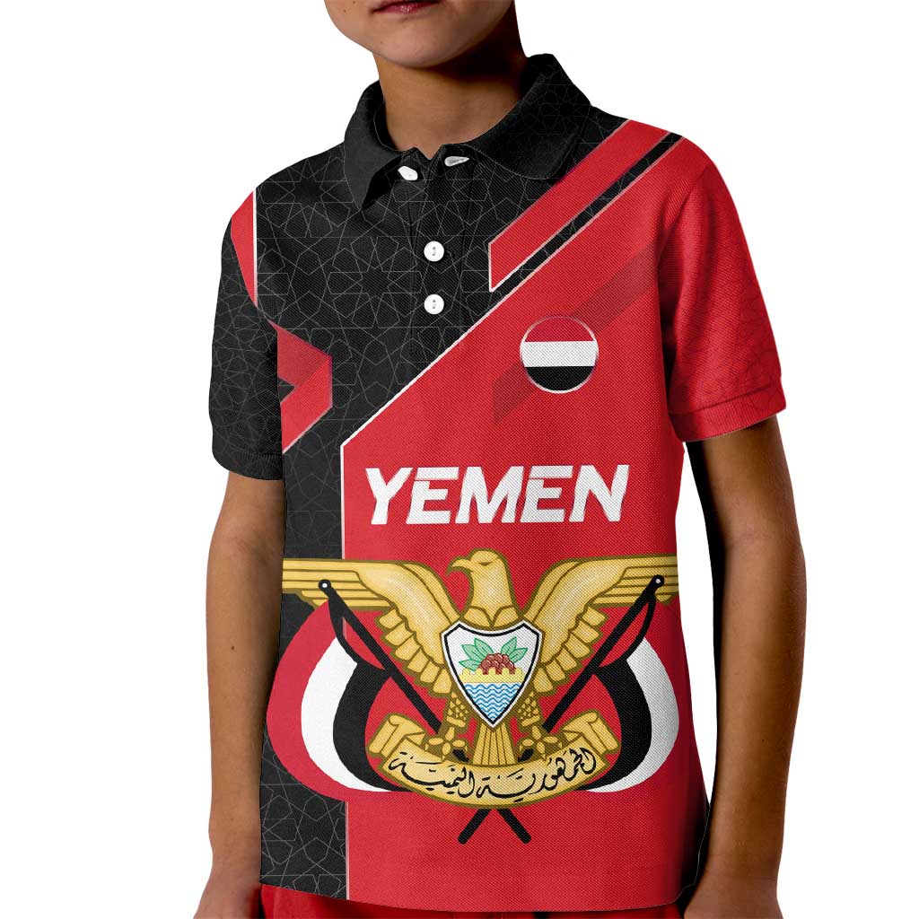 Yemen Eagle Emblem Kid Polo Shirt with National Flag and Map Design