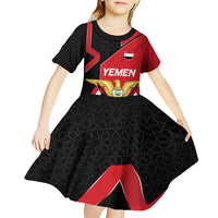 Yemen Eagle Emblem Kid Short Sleeve Dress with National Flag and Map Design