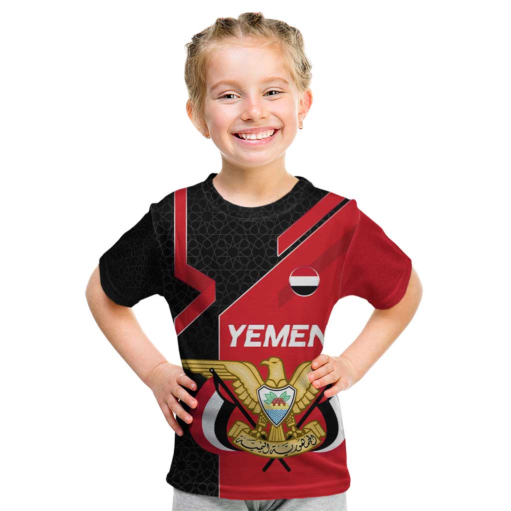 Yemen Eagle Emblem Kid T Shirt with National Flag and Map Design