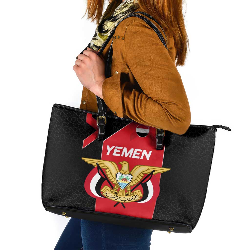 Yemen Eagle Emblem Leather Tote Bag with National Flag and Map Design