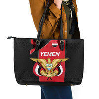 Yemen Eagle Emblem Leather Tote Bag with National Flag and Map Design