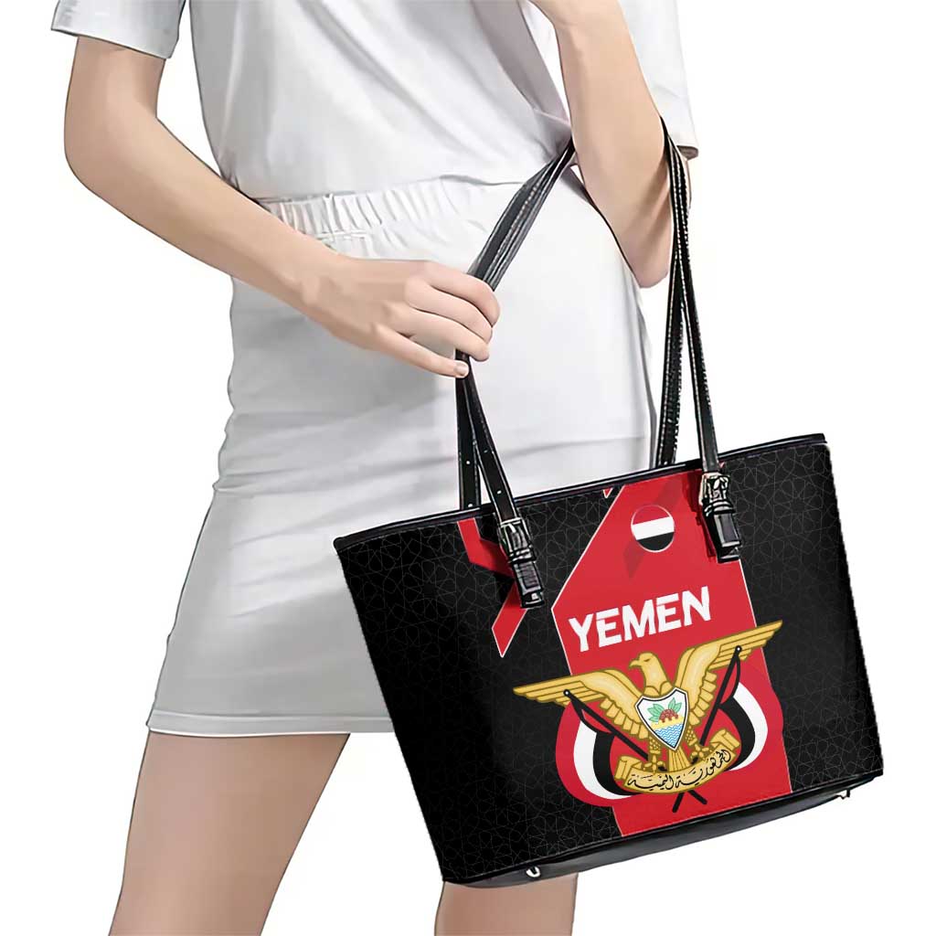 Yemen Eagle Emblem Leather Tote Bag with National Flag and Map Design