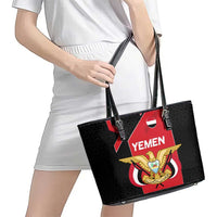 Yemen Eagle Emblem Leather Tote Bag with National Flag and Map Design